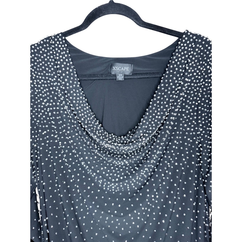 Xscape Maxi Dress Women 18W Black Excellent Embellished Cowl Neck Long Sleeve - Picture 7 of 13